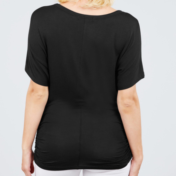 NWT-SOFT!Women's Dolman SS Boatneck Rayon Top, Blk - Picture 2 of 2